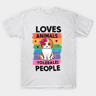 loves animals tolerates people quote Cat Lover & Dog Love T-Shirt